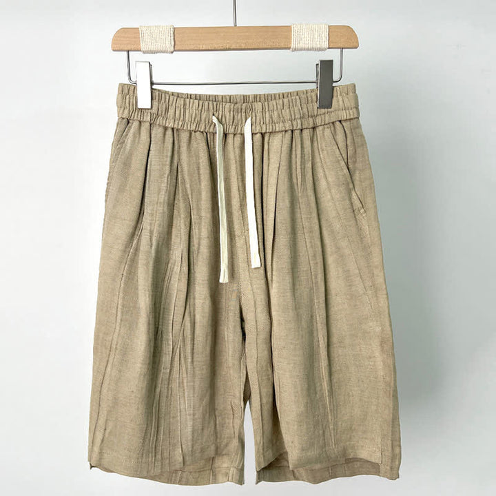 Buddha Stones Short d'été décontracté pour homme, taille élastique unie avec cordon de serrage et poches - Tanné - US/UK/AU44，EU54 (4XL) - image 0