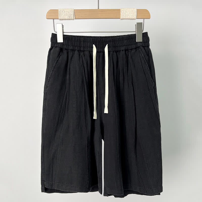 Buddha Stones Short d'été décontracté pour homme, taille élastique unie avec cordon de serrage et poches - Noir - US/UK/AU44，EU54 (4XL) - image 1