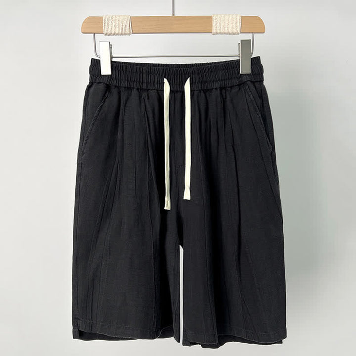 Buddha Stones Short d'été décontracté pour homme, taille élastique unie avec cordon de serrage et poches - Noir - US/UK/AU44，EU54 (4XL) - image 1