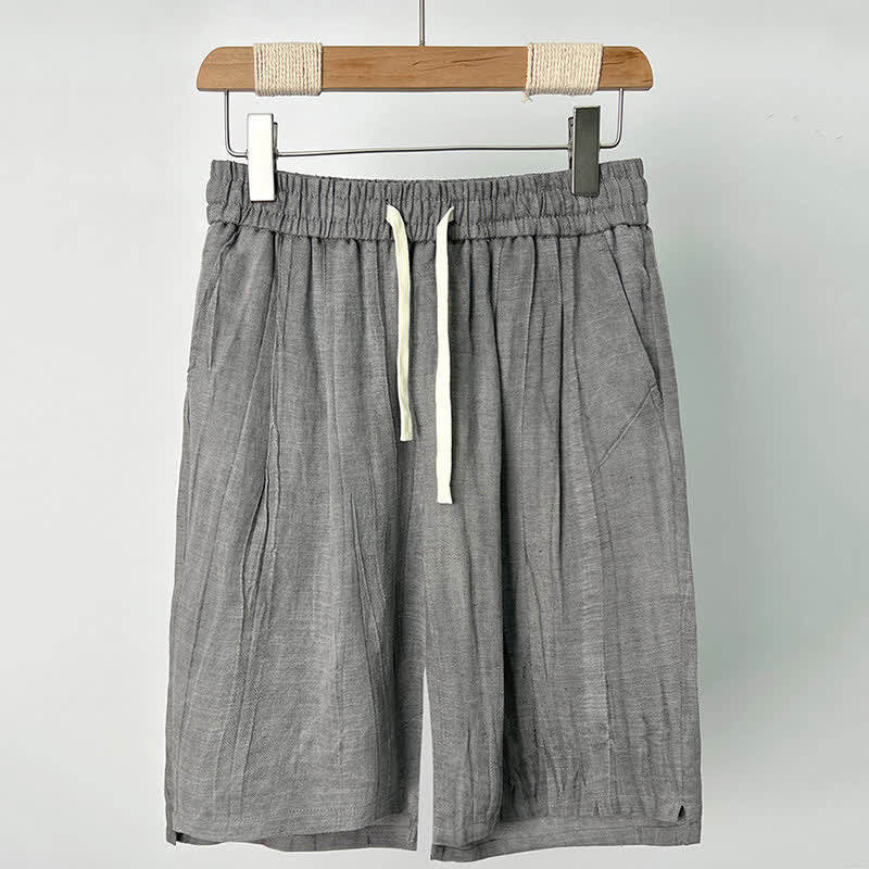 Buddha Stones Short d'été décontracté pour homme, taille élastique unie avec cordon de serrage et poches - Gris clair - US/UK/AU44，EU54 (4XL) - image 2