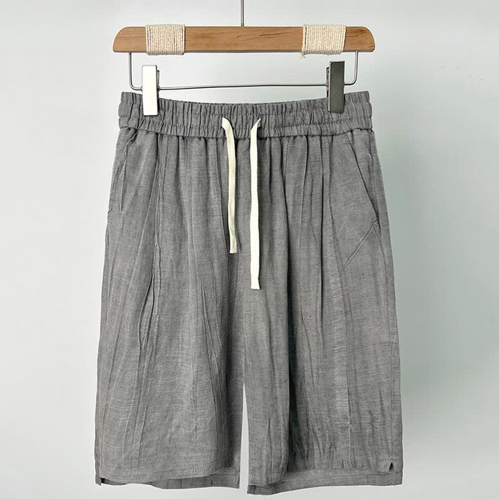Buddha Stones Short d'été décontracté pour homme, taille élastique unie avec cordon de serrage et poches - Gris clair - US/UK/AU44，EU54 (4XL) - image 2