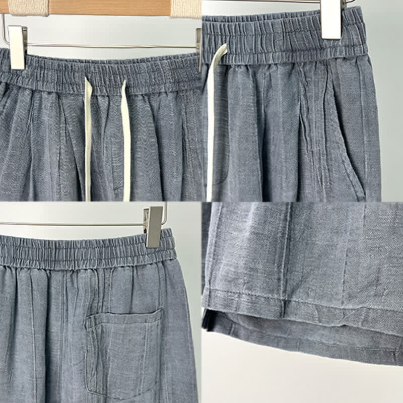 Buddha Stones Short d'été décontracté pour homme, taille élastique unie avec cordon de serrage et poches - image 4