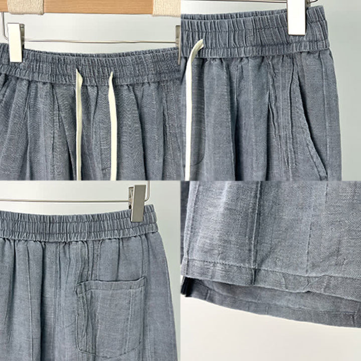 Buddha Stones Short d'été décontracté pour homme, taille élastique unie avec cordon de serrage et poches - image 4