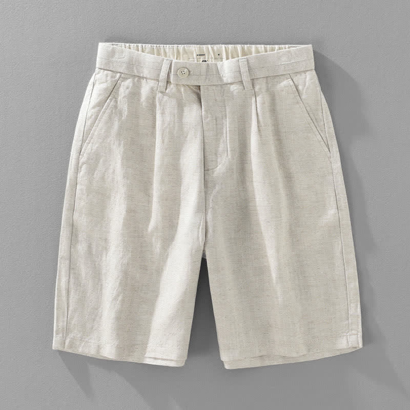 Buddha Stones Short d'été minimaliste décontracté pour homme, fermeture éclair et boutons, avec poches - Lin - US/UK/AU42，EU52 (3XL) - image 0