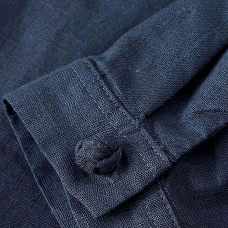 Buddha Stones Chemise homme en lin et coton uni, manches longues, col mandarin minimaliste style printemps, poche plaquée - image 10