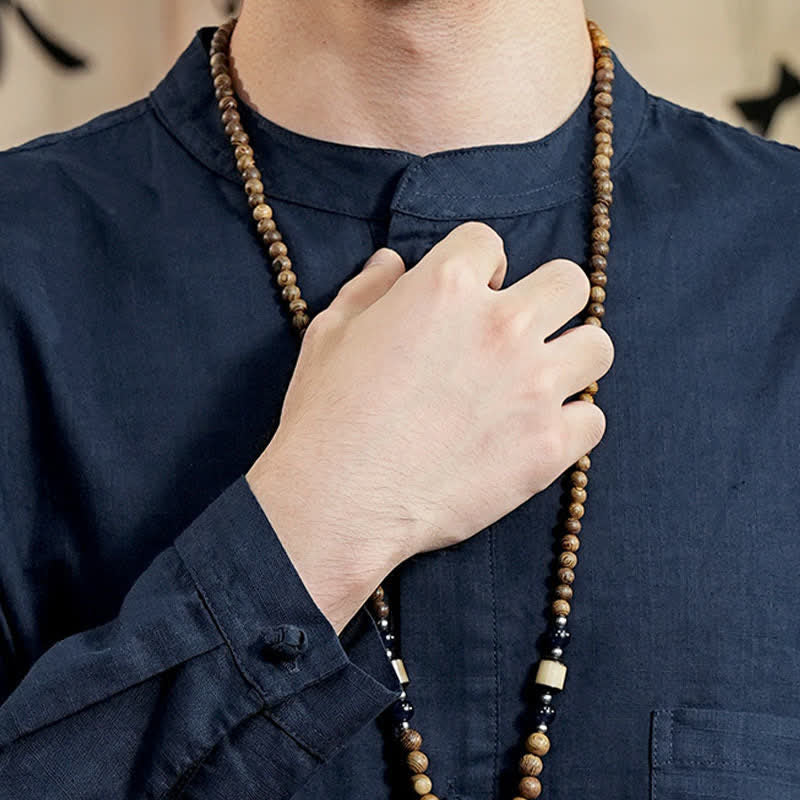 Buddha Stones Chemise homme en lin et coton uni, manches longues, col mandarin minimaliste style printemps, poche plaquée - image 5