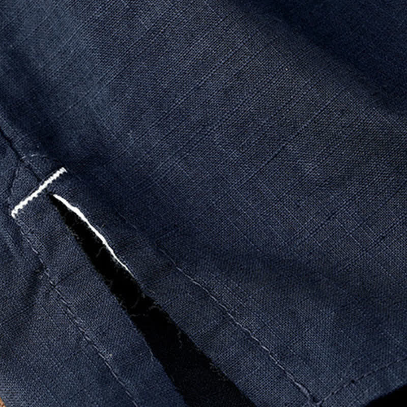 Buddha Stones Chemise homme en lin et coton uni, manches longues, col mandarin minimaliste style printemps, poche plaquée - image 11
