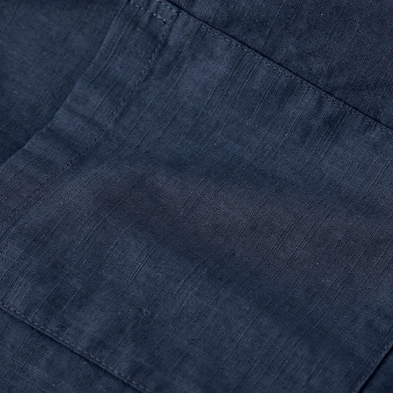 Buddha Stones Chemise homme en lin et coton uni, manches longues, col mandarin minimaliste style printemps, poche plaquée - image 8