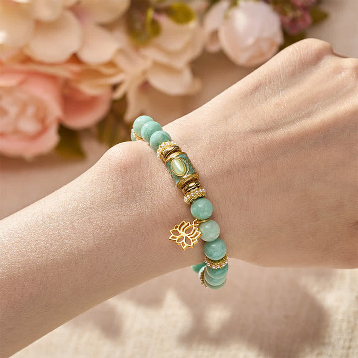 Buddha StonesBracelet à perles rondes polies à la main, orné d'un pendentif lotus en perle ronde émaillée d'amazonite et d'un bracelet assorti. - image 4