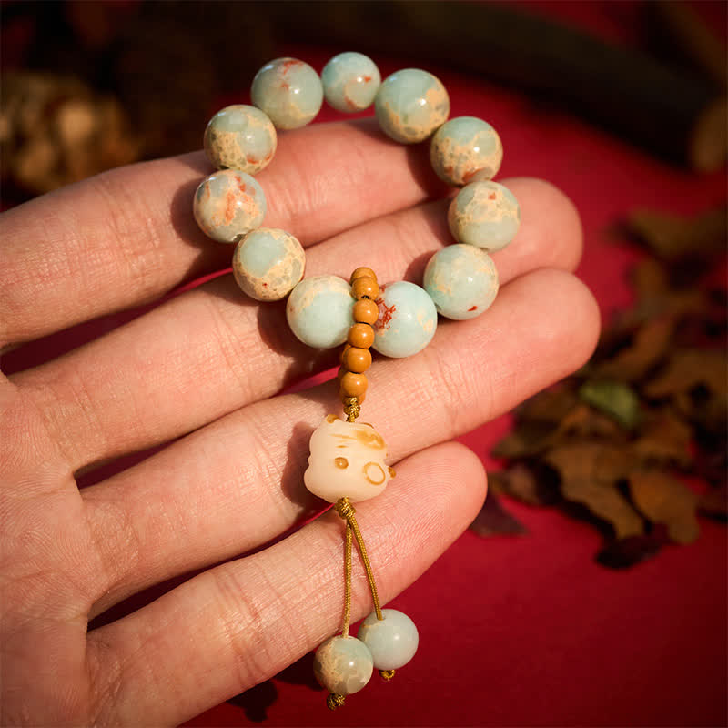 Buddha Stones Perles de méditation tactiles porte-bonheur en pierre de Shoushan, chat grillé au charbon de bois - 8 mm - Pierre de Shoushan (Harmonie positive ♥) - image 0