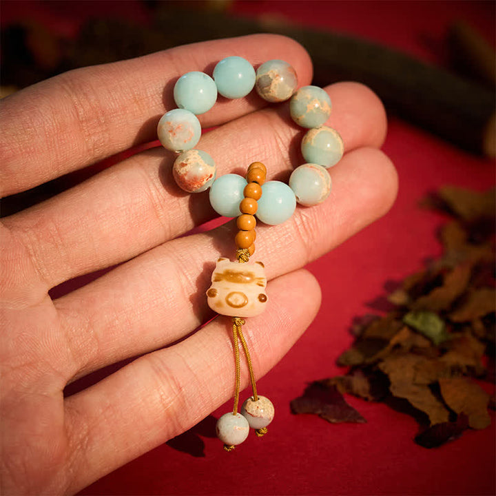 Buddha Stones Perles de méditation tactiles porte-bonheur en pierre de Shoushan, chat grillé au charbon de bois - 10 mm - Pierre de Shoushan (Harmonie positive ♥) - image 1