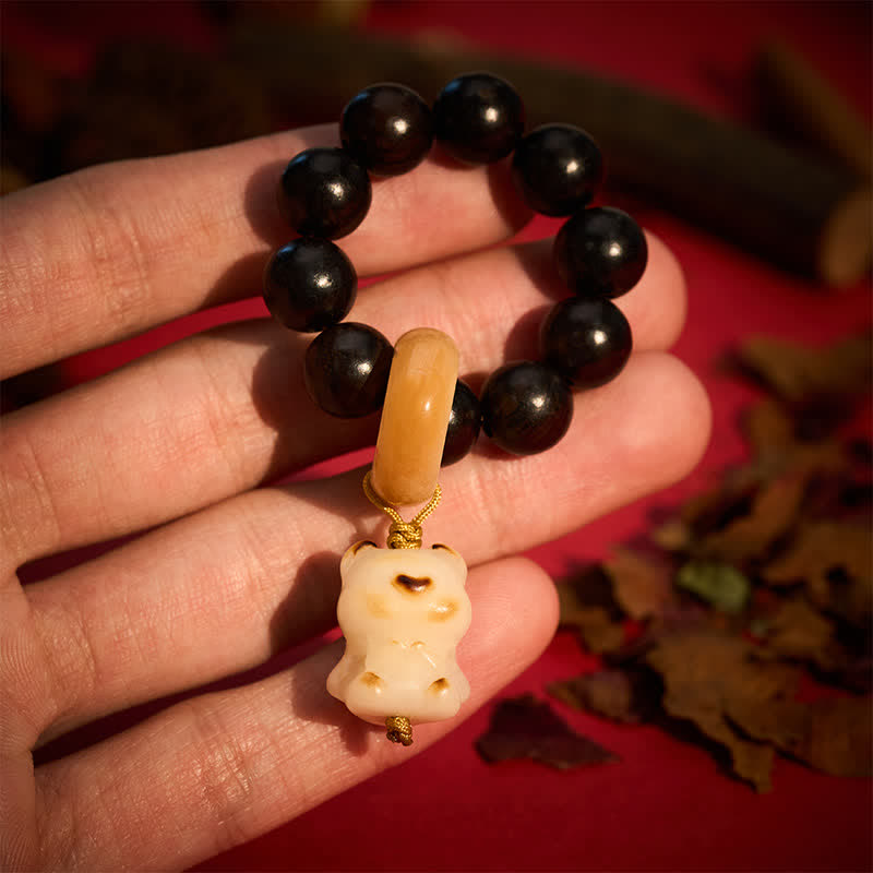 Buddha Stones Perles de méditation tactiles en bois d'ébène, motif chat et ours grillés au charbon de bois, pour un équilibre parfait - Ours - Bois d'ébène (Équilibre ♥ Calme) - image 4