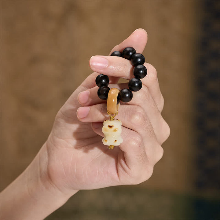 Buddha Stones Perles de méditation tactiles en bois d'ébène, motif chat et ours grillés au charbon de bois, pour un équilibre parfait - image 8