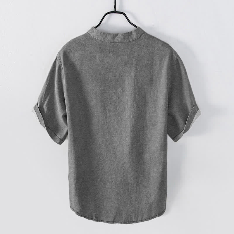 Buddha Stones Chemise à manches courtes et demi-boutonnée en coton blanc à motif floral pour homme - image 1