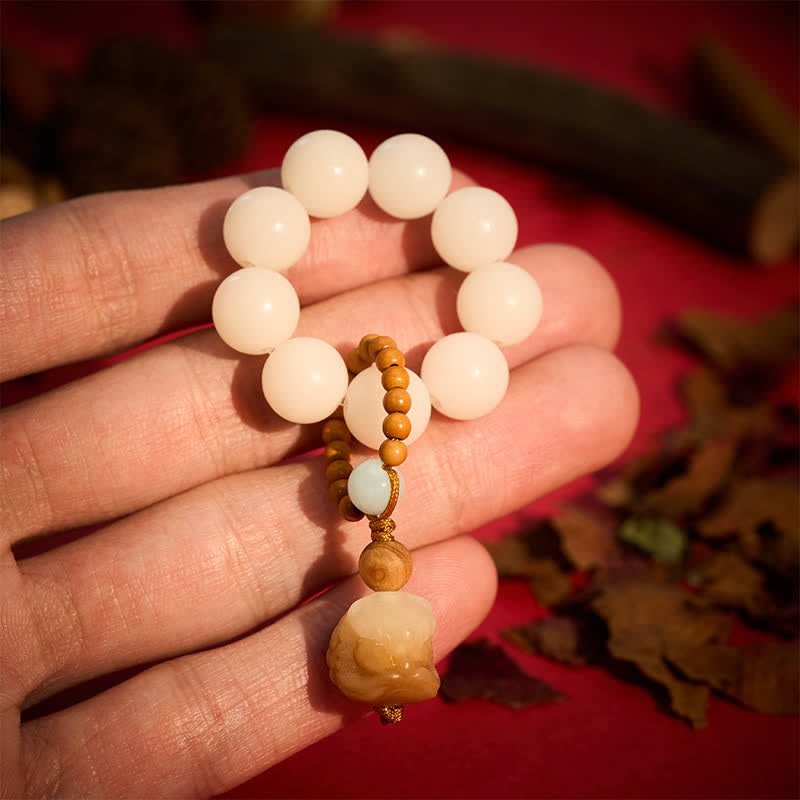 Buddha Stones Pendentif Lion Bodhi grillé au charbon de bois de graines de Vajra, perles de méditation tactiles pour la force - Graine de Bodhi blanche (Pureté ♥ Méditation) - image 4