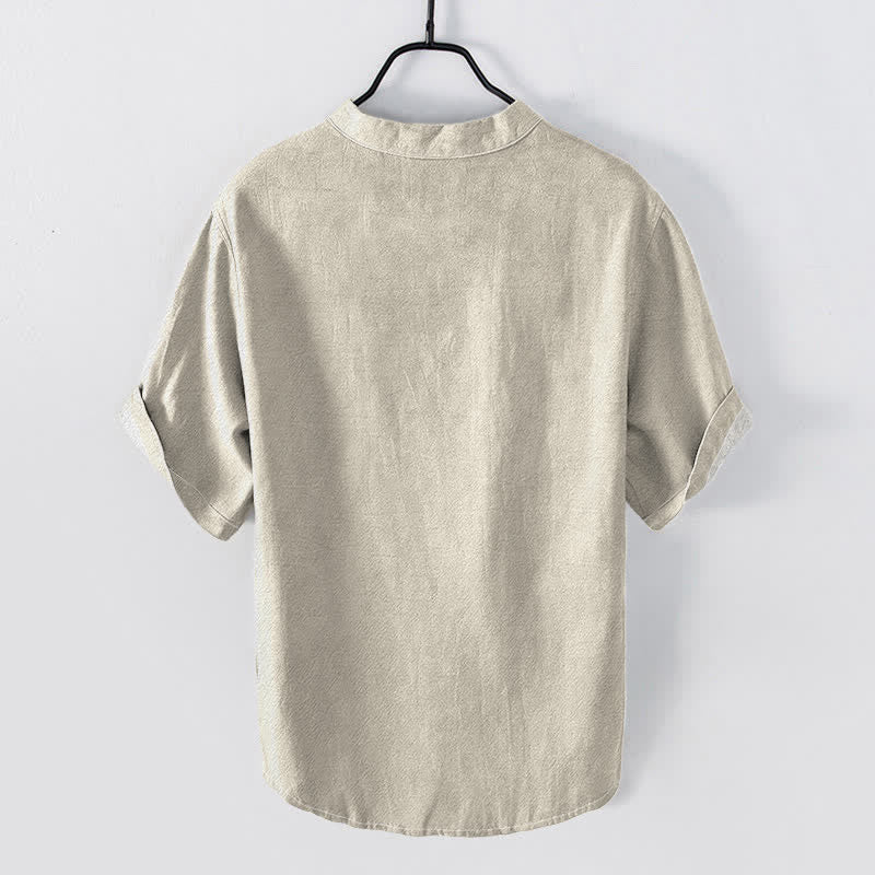 Buddha Stones Chemise homme à manches courtes et demi-boutons, motif calligraphie zen et fleurs de cerisier en coton - image 1