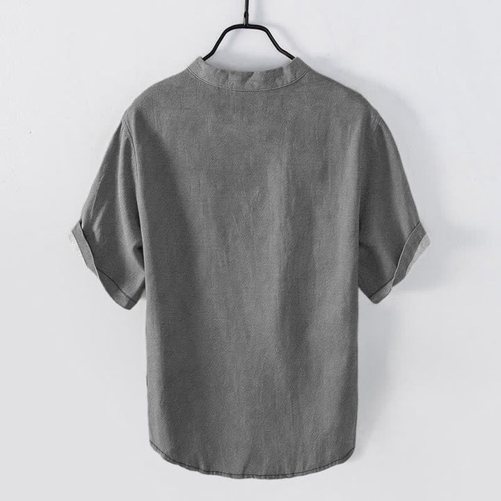 Buddha Stones Chemise homme à manches courtes et demi-boutons, motif calligraphie zen et fleurs de cerisier en coton - image 6