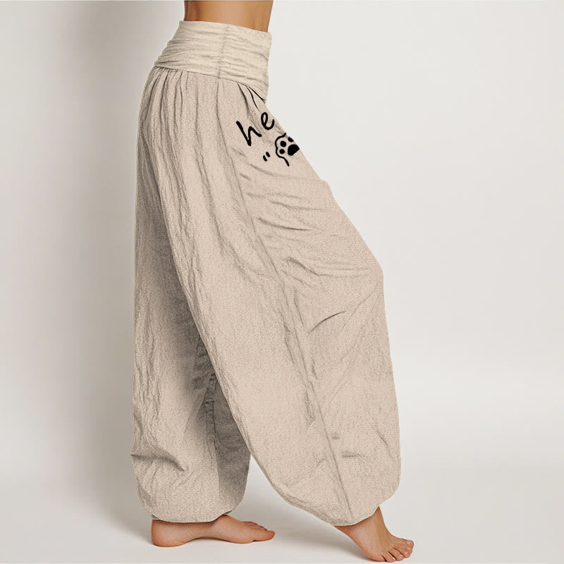 Buddha Stones Pantalon harem femme en pur coton à motif pattes de chat et taille élastique - image 12