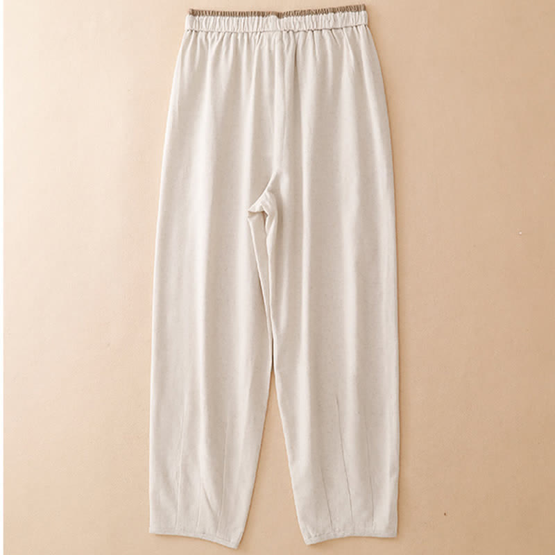 Buddha Stones Pantalon court uni à cordon de serrage et poches, style minimaliste et décontracté d'été. - image 1