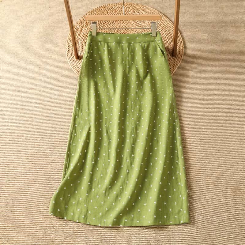 Buddha Stones Jupes d'été décontractées à pois vintage pour femmes avec poches - JauneVert - US8-10, UK/AU12-14, EU40-42 (2XL) - image 0