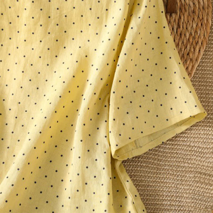 Buddha Stones T-shirts à manches courtes pour femmes, à pois et ourlet volanté, style été décontracté - image 4