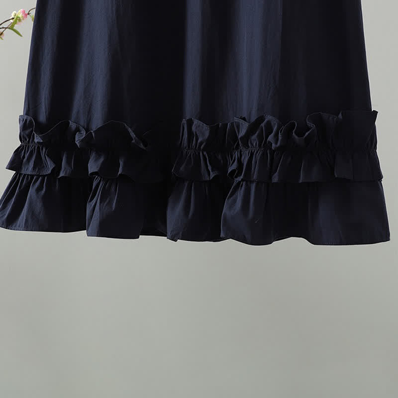 Buddha Stones Robe d'été minimaliste décontractée à manches courtes pour femme, unie, à ourlet à volants - image 4