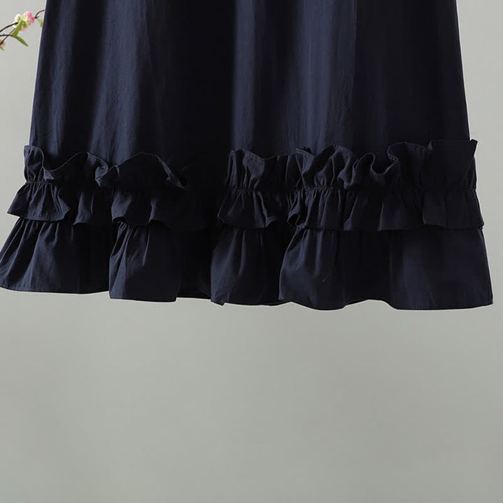 Buddha Stones Robe d'été minimaliste décontractée à manches courtes pour femme, unie, à ourlet à volants - image 4
