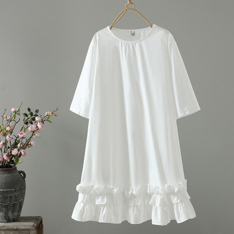 Buddha Stones Robe d'été minimaliste décontractée à manches courtes pour femme, unie, à ourlet à volants - Blanc - US14, UK/AU18, EU46 (2XL) - image 6