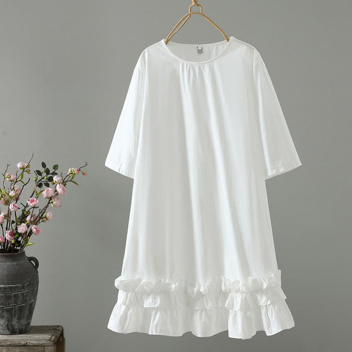 Buddha Stones Robe d'été minimaliste décontractée à manches courtes pour femme, unie, à ourlet à volants - Blanc - US14, UK/AU18, EU46 (2XL) - image 6