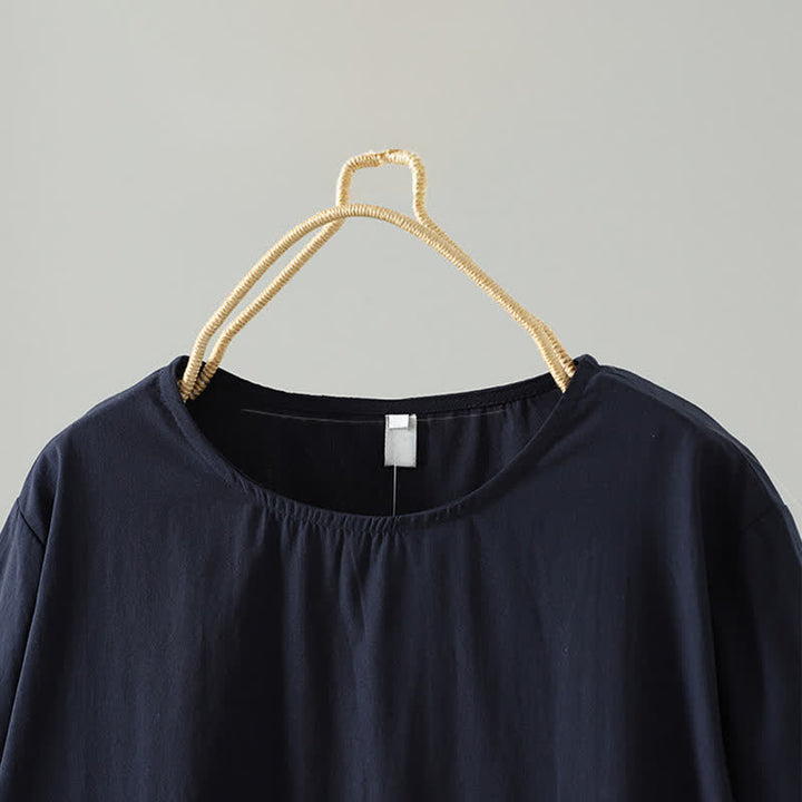 Buddha Stones Robe d'été minimaliste décontractée à manches courtes pour femme, unie, à ourlet à volants - image 2
