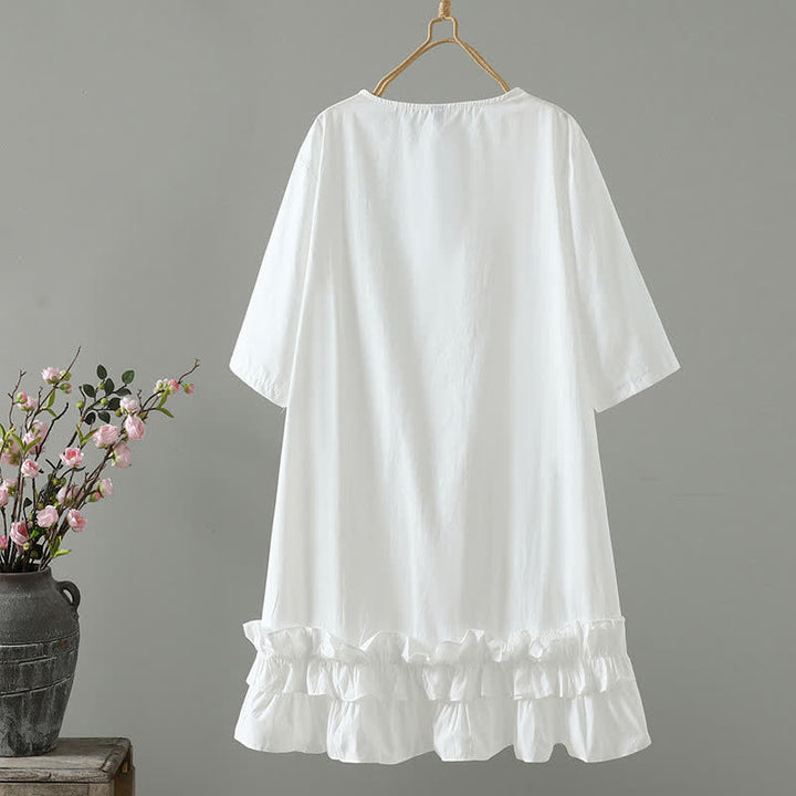 Buddha Stones Robe d'été minimaliste décontractée à manches courtes pour femme, unie, à ourlet à volants - image 7