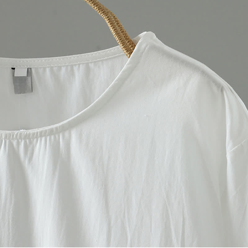 Buddha Stones Robe d'été minimaliste décontractée à manches courtes pour femme, unie, à ourlet à volants - image 10