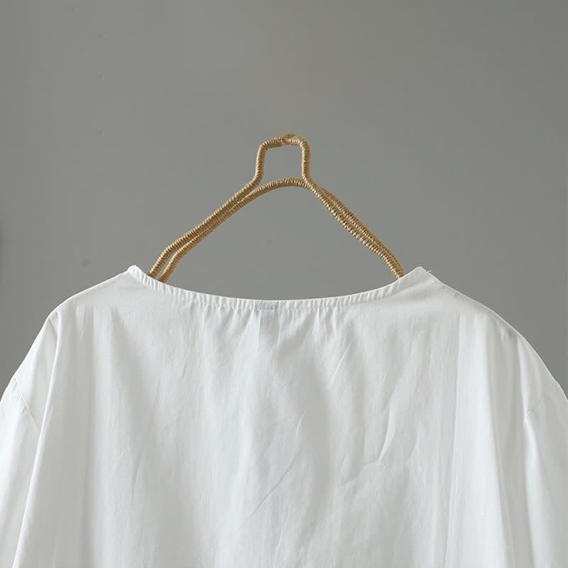 Buddha Stones Robe d'été minimaliste décontractée à manches courtes pour femme, unie, à ourlet à volants - image 9
