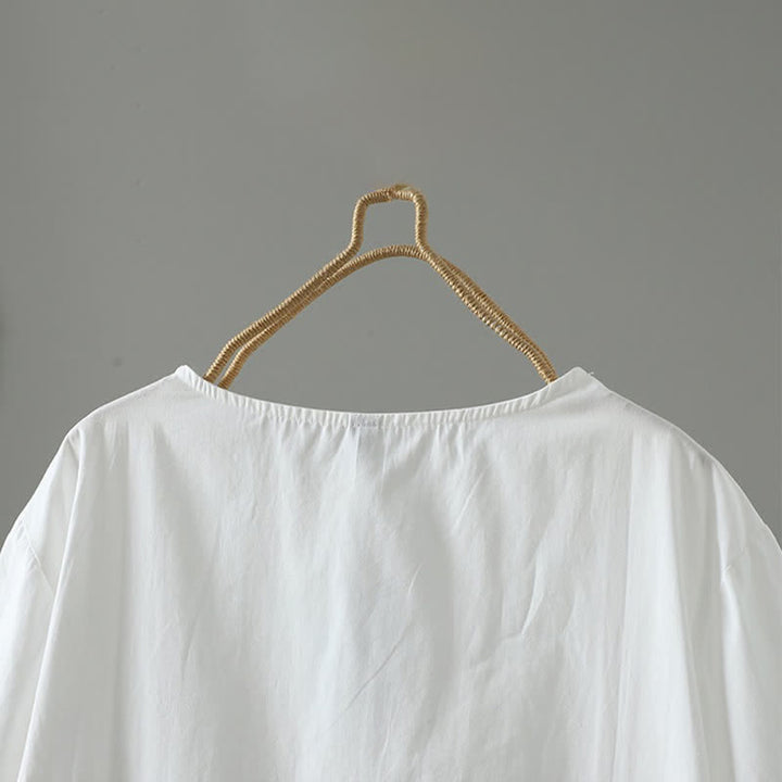 Buddha Stones Robe d'été minimaliste décontractée à manches courtes pour femme, unie, à ourlet à volants - image 9
