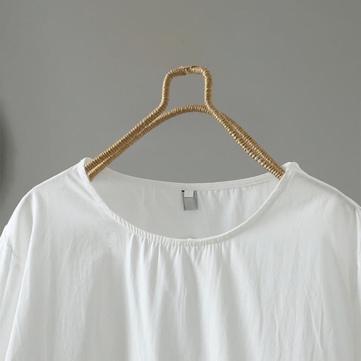 Buddha Stones Robe d'été minimaliste décontractée à manches courtes pour femme, unie, à ourlet à volants - image 8