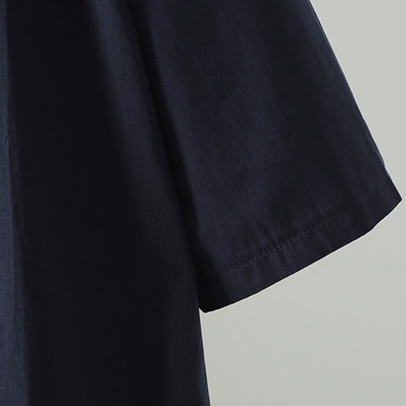 Buddha Stones Robe d'été minimaliste décontractée à manches courtes pour femme, unie, à ourlet à volants - image 3