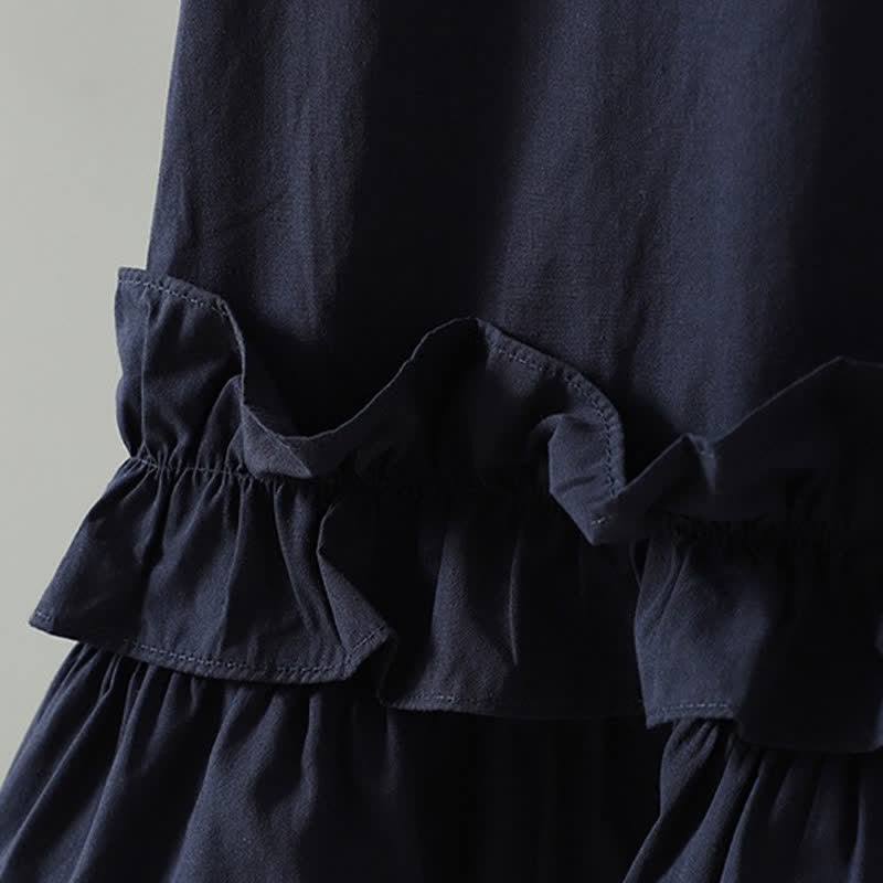 Buddha Stones Robe d'été minimaliste décontractée à manches courtes pour femme, unie, à ourlet à volants - image 5