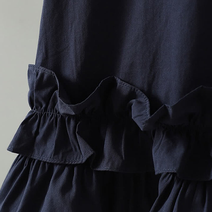 Buddha Stones Robe d'été minimaliste décontractée à manches courtes pour femme, unie, à ourlet à volants - image 5