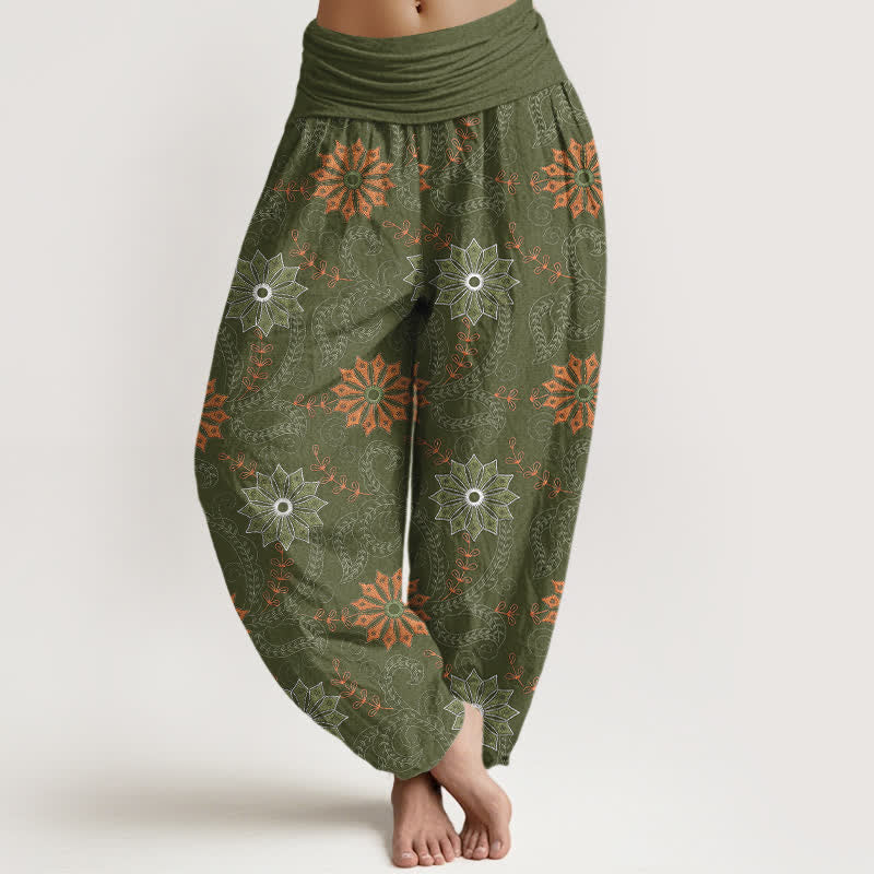 Buddha Stones Pantalon harem bohème en coton à motif mandala et vigne, taille élastique, pour femme - Vert olive foncé - US16，UK/AU20，EU48 (3XL) - image 8
