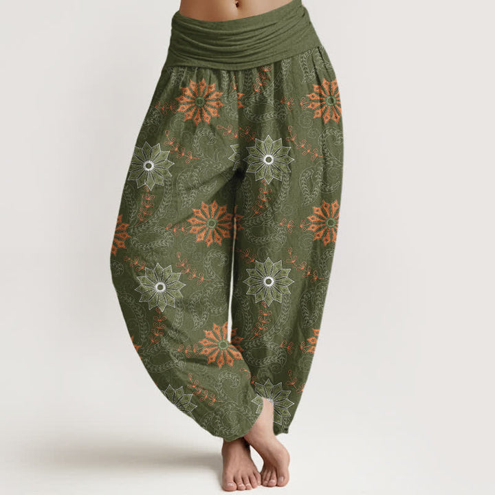 Buddha Stones Pantalon harem bohème en coton à motif mandala et vigne, taille élastique, pour femme - Vert olive foncé - US16，UK/AU20，EU48 (3XL) - image 8