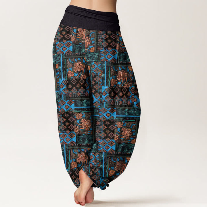 Buddha Stones Pantalon harem pour femme en pur coton à motif géométrique bohème et taille élastique - image 2