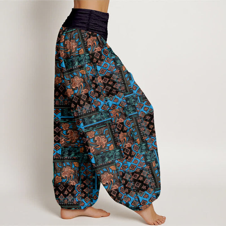 Buddha Stones Pantalon harem pour femme en pur coton à motif géométrique bohème et taille élastique - image 1