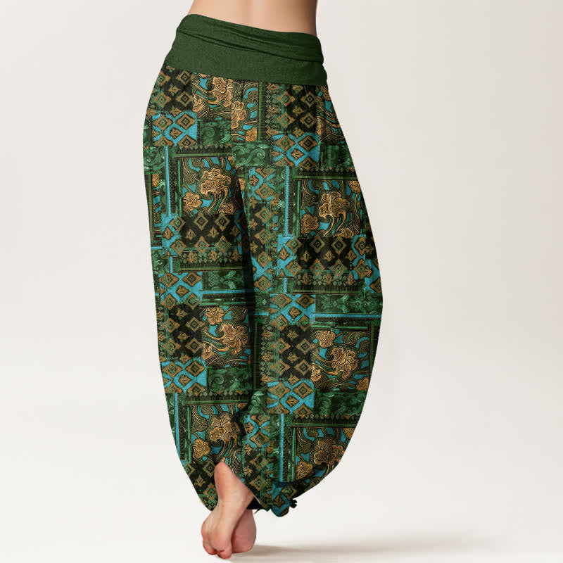 Buddha Stones Pantalon harem pour femme en pur coton à motif géométrique bohème et taille élastique - image 7