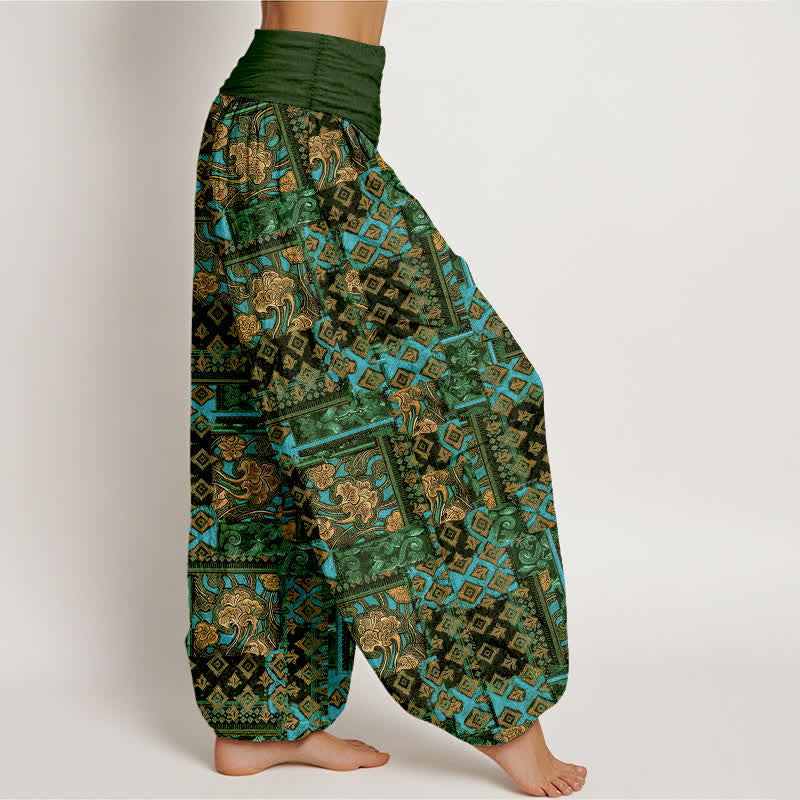 Buddha Stones Pantalon harem pour femme en pur coton à motif géométrique bohème et taille élastique - image 6