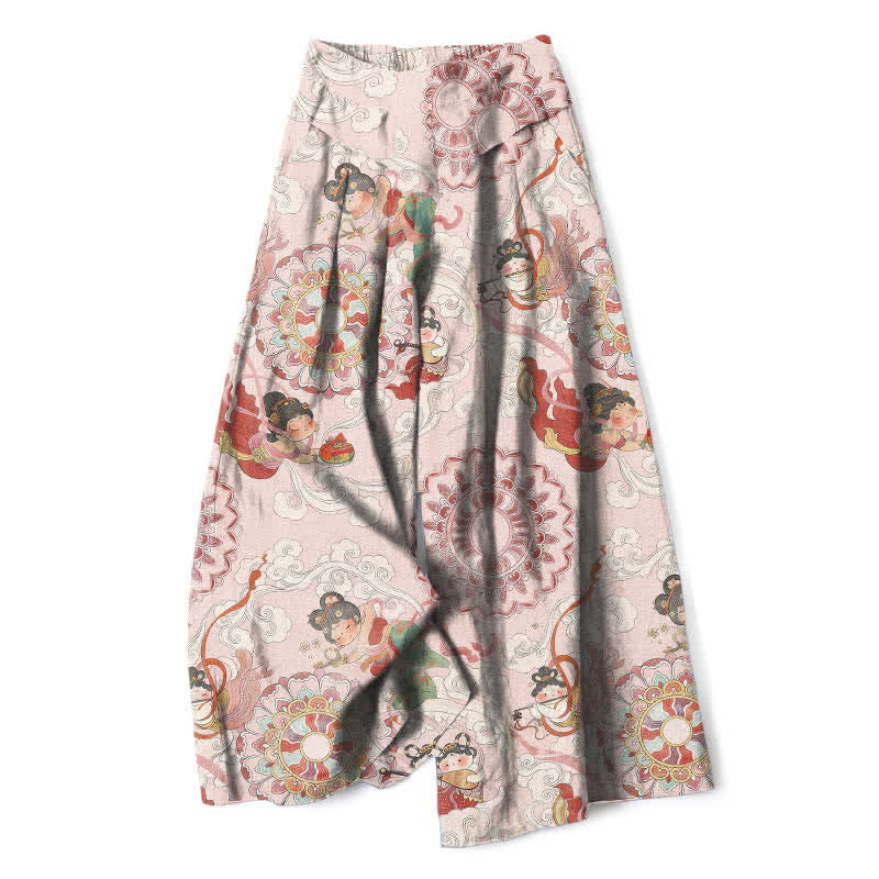 Buddha Stones Pantalon large en coton et lin à motif floral féerique pour femme, taille élastique et poches - LavandeBlush - US16，UK/AU20，EU48 (3XL) - image 0