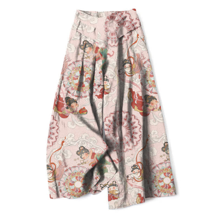 Buddha Stones Pantalon large en coton et lin à motif floral féerique pour femme, taille élastique et poches - LavandeBlush - US16，UK/AU20，EU48 (3XL) - image 0
