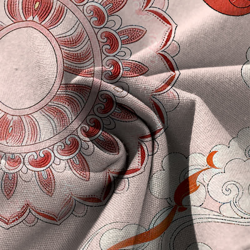 Buddha Stones Pantalon large en coton et lin à motif floral féerique pour femme, taille élastique et poches - image 4