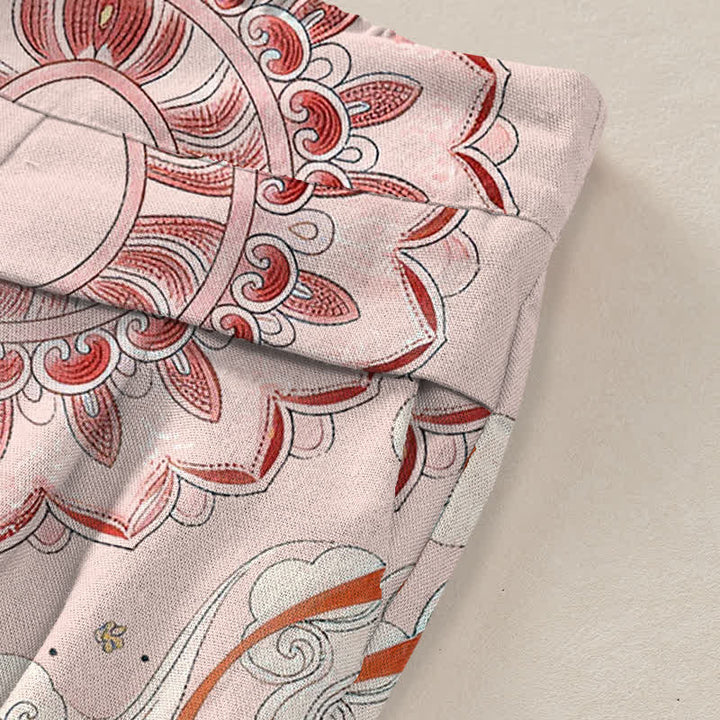 Buddha Stones Pantalon large en coton et lin à motif floral féerique pour femme, taille élastique et poches - image 3