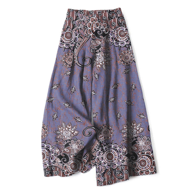 Buddha Stones Pantalon bohème en coton et lin à motif mandala et taille élastique, jambes larges et poches pour femme - Gris ardoise - US16，UK/AU20，EU48 (3XL) - image 5