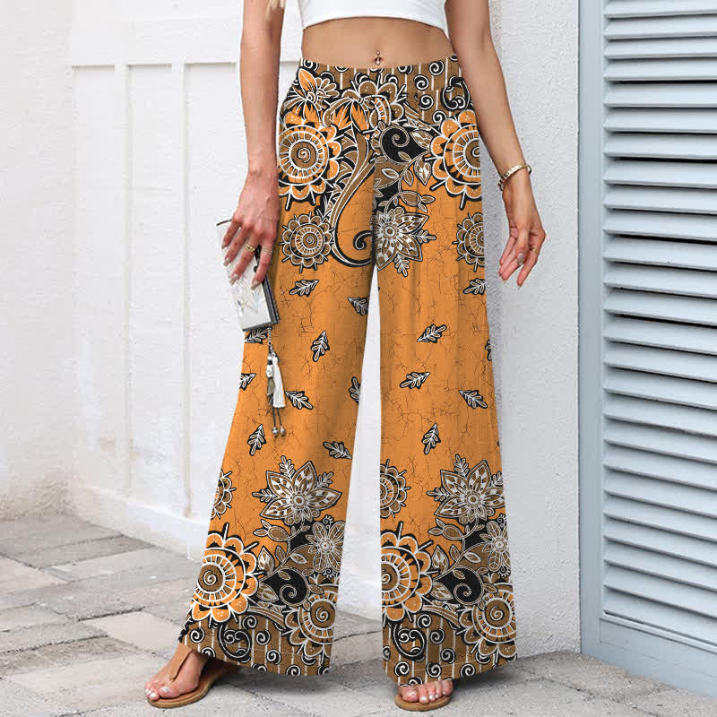 Buddha Stones Pantalon bohème en coton et lin à motif mandala et taille élastique, jambes larges et poches pour femme - image 8